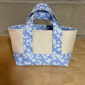 Handmade Floral Blue and Cream Mini Tote Bag